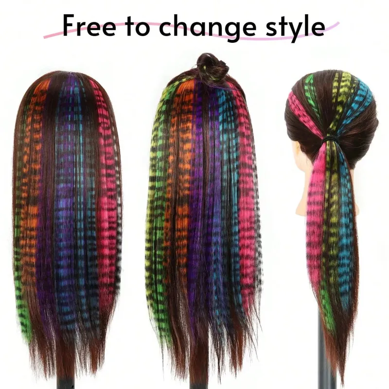 1pc/2pcs/3pcs/4pcs/6pcs/8pcs18 "lungo rettilineo stampa zebrata clip di piume sintetiche nelle estensioni dei capelli ideale Halloween Natale — image 6