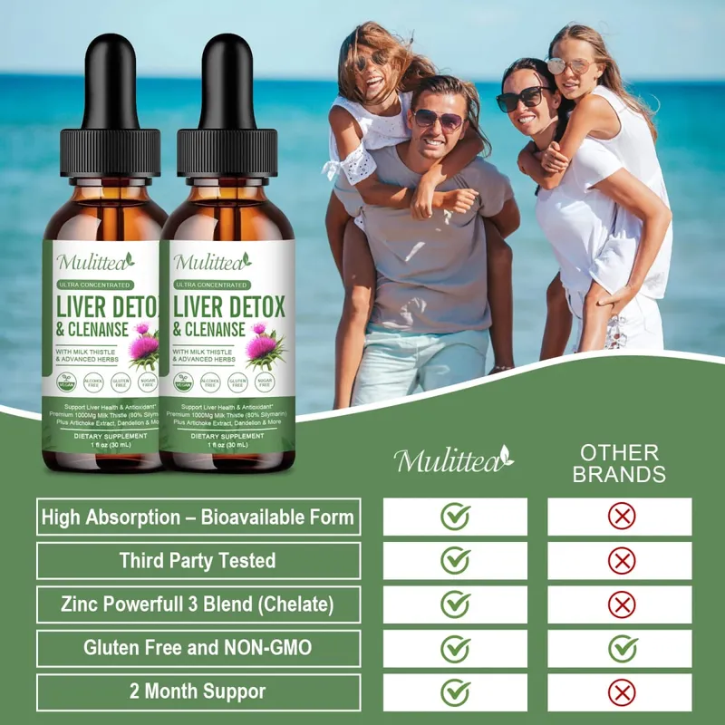 Mulittea Kapky pro zdraví jater s ostropestřcem mariánským a artyčokem - 60 ml bylinná směs se silymarinem Pampeliška kurkuma a berberin pro čištění jater Detox Repair & každodenní podpora