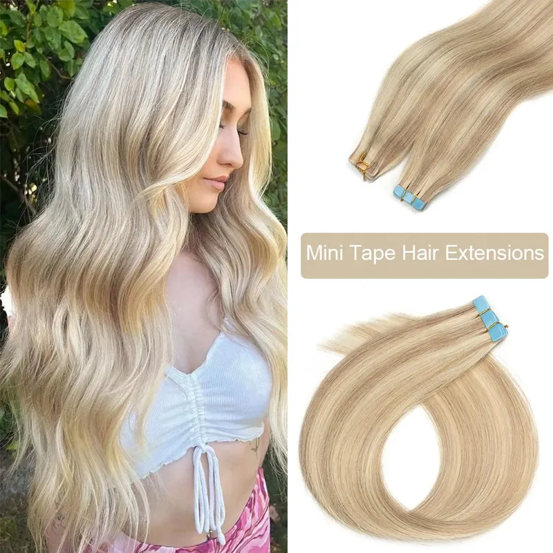Brown Blonde Mini Tape in Human Hair Extensions Double Side Seamless Natural Straight Black Tape Ins Hair Extensions 10pcs/set