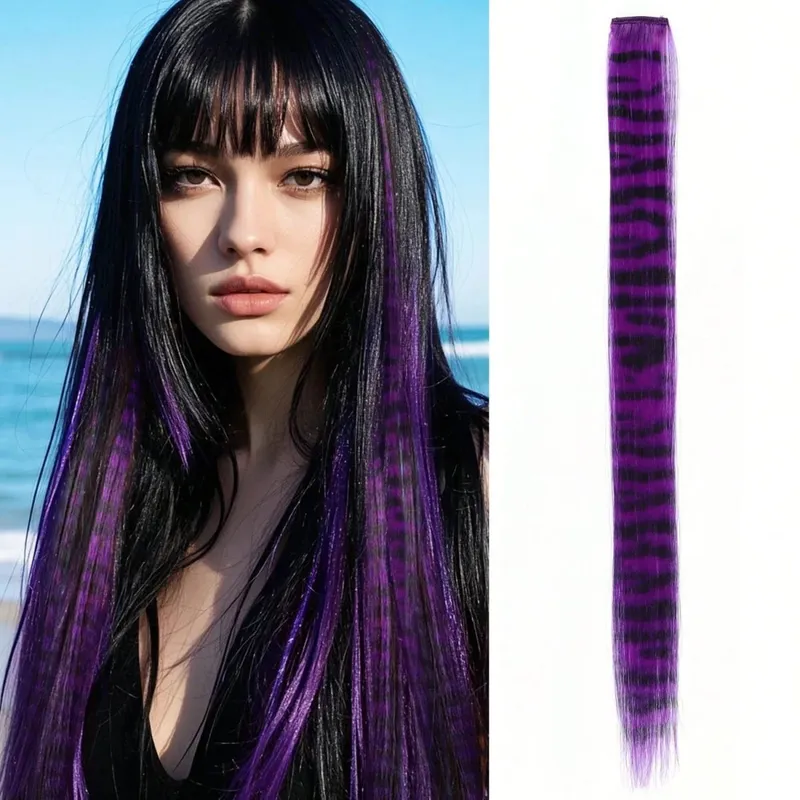 1pc/2pcs/3pcs/4pcs/6pcs/8pcs18 "lungo rettilineo stampa zebrata clip di piume sintetiche nelle estensioni dei capelli ideale Halloween Natale — image 10