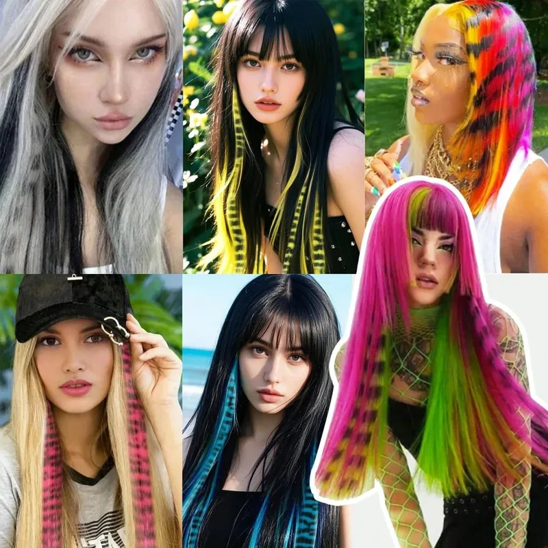 1pc/2pcs/3pcs/4pcs/6pcs/8pcs18 "lungo rettilineo stampa zebrata clip di piume sintetiche nelle estensioni dei capelli ideale Halloween Natale — image 7