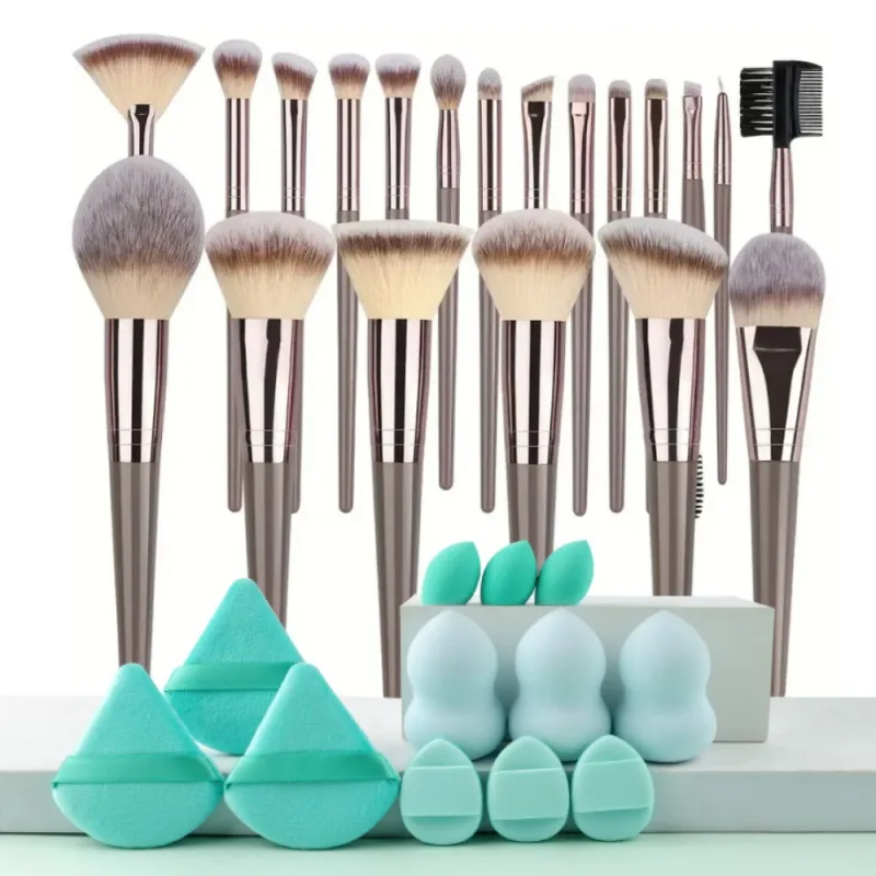 1-20 pçs pincéis de maquiagem conjunto sombra de olho fundação blush iluminador corretivo ferramenta de beleza feminina puffs beleza esponjas polegar puffs — image 17