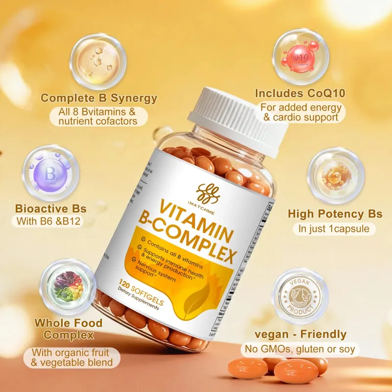 iMATCHME zusammengesetzte Vitamin-B-Kapsel mit Vitamin B2, B6, B12, Inosit und Biotin, lindert Stress und unterstützt das Immunsystem, unterstützt die Herzgesundheit, die Gehirnfunktion und die Stimmung — image 2