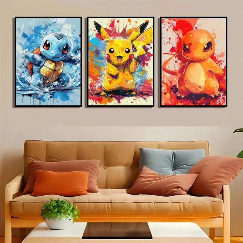 Anime Pokemon Pikachu Charmander Bulbasaur Squirtle Poster HD Canvas Painting Home Living Room Painting Wall Art Children's Gift — image 2