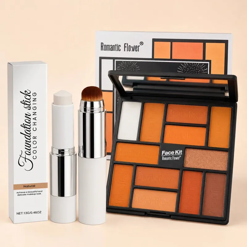 2-in-1-Foundation-Stick mit Farbanpassung, Mischpinsel und warmer Lidschattenpalette, Make-up-Set. Beauty-Set für Einsteiger — image 7