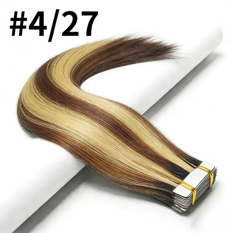 Lige tape i hårextensions Ægte menneskehår sømløs tape i menneskehår extensions 50 gram 20 stk. usynlig brun tape ins. — image 16