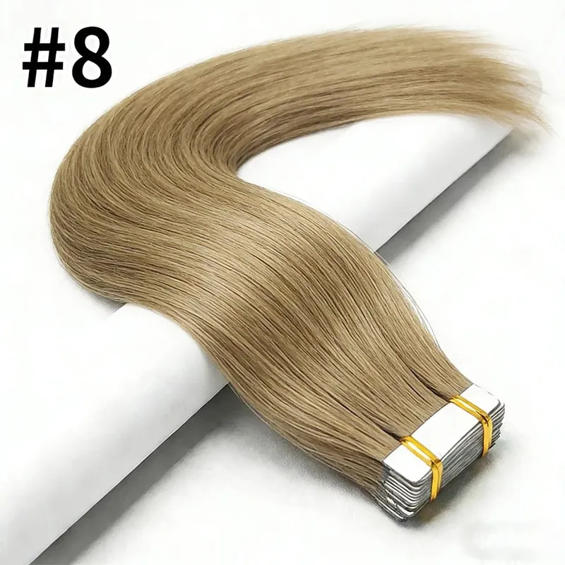 Lige tape i hårextensions Ægte menneskehår sømløs tape i menneskehår extensions 50 gram 20 stk. usynlig brun tape ins. — image 14