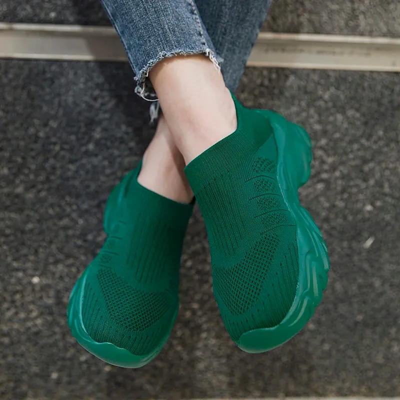 Scarpe da ginnastica da uomo con calzino in maglia traspirante, scarpe da passeggio con piattaforma leggera per passeggiate all'aperto, pendolari e abbigliamento casual