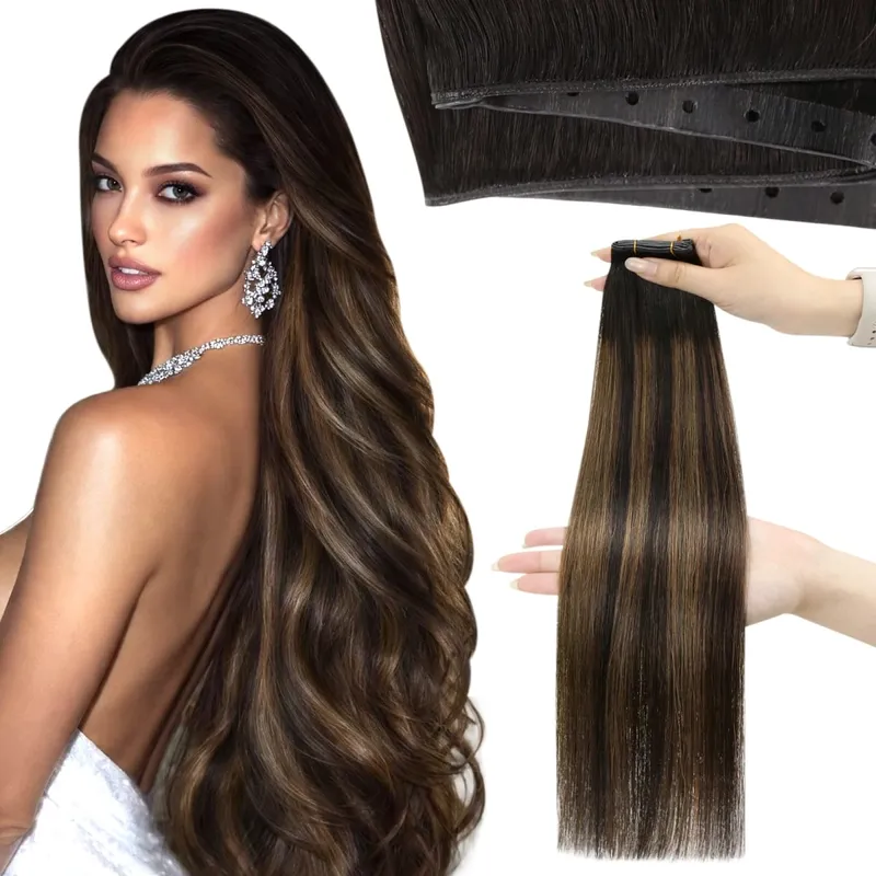 Moresoo Butterfly Weft Echthaar-Extensions, PU-Loch, gerade, Extensiones De Cabello Humano, Pu-Loch-Weft für Frauen und Party