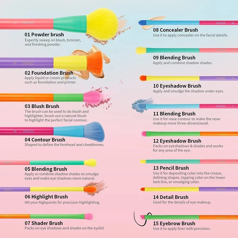 Docolor-Juego de brochas de maquillaje Kabuki, 15 Uds., base en polvo, colorete, sombra de ojos, mezcla de rostros, corrector, herramienta de belleza