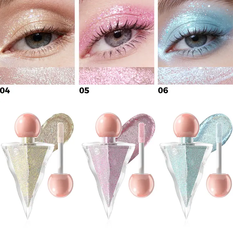ชุดอายแชโดว์เหลวแวววาว 3 สีชิมเมอร์ประกายแวววาวเมทัลลิคอายแชโดว์ปากกาเน้นข้อความอเนกประสงค์เพิ่มความแวววาวน้ำหนักเบาเมคอัพตาแวววาวสูตรน้ำติดทนนานสำหรับงานปาร์ตี้เทศกาล