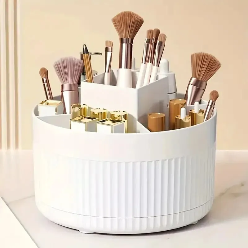 360° Rotating Makeup Organizer Makeup Holder Cosmetic Storage with 5 Compartments Multi-Functional Holder for Brushes Pen — image 7