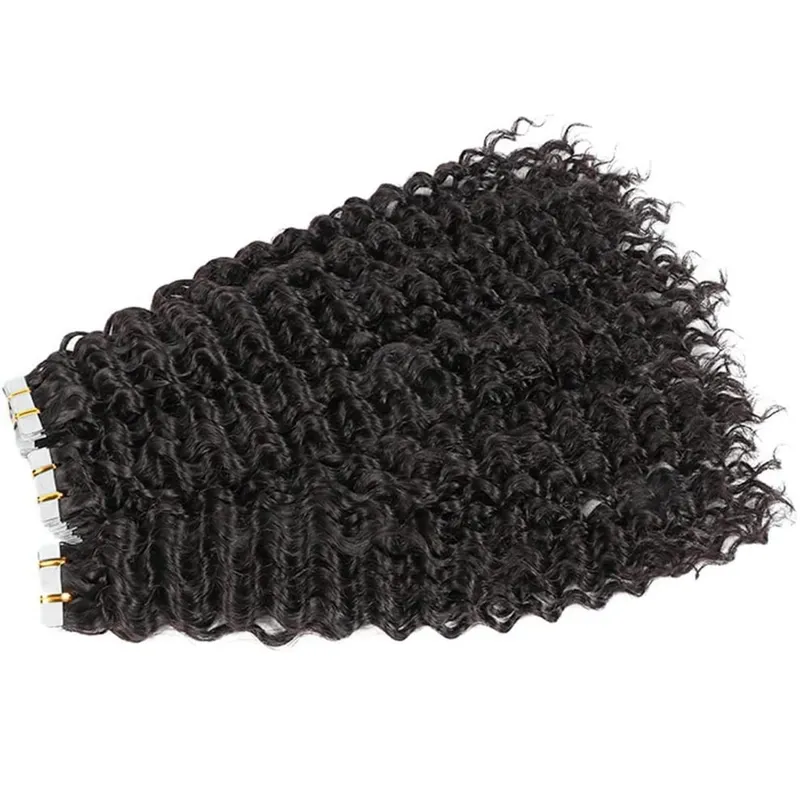Nastro a onde profonde nelle estensioni dei capelli Capelli umani 20 pezzi Nastro biadesivo invisibile Estensione dei capelli 50 g/pacco Nastro per capelli umani Remy Ins — image 2