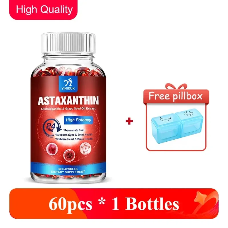 Cápsulas de astaxantina - 24mg - Poderoso suplemento antioxidante que apoia a saúde dos olhos, pele, articulações, coração, cérebro e sistema imunológico