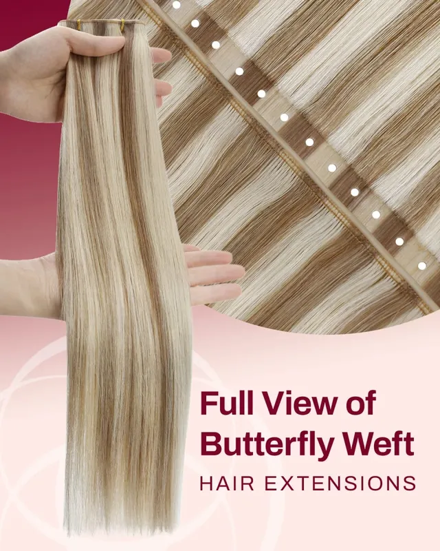 Moresoo Butterfly Weft Echthaar-Extensions, PU-Loch, gerade, Extensiones De Cabello Humano, Pu-Loch-Weft für Frauen und Party
