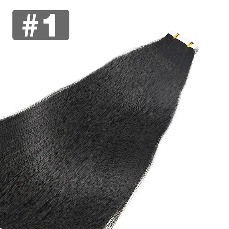 20pcs เทปต่อผมมนุษย์ตรงที่มองไม่เห็นไม่มีรอยต่อสีดำธรรมชาติ 100% บราซิลผมมนุษย์เทป Ins Hair Extensions