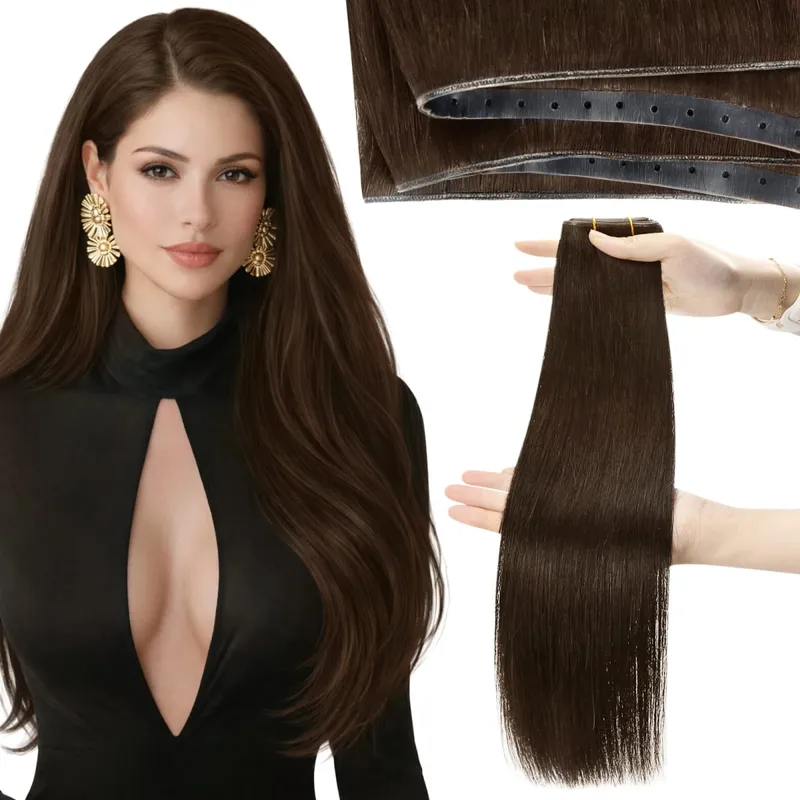 Moresoo Butterfly Weft Echthaar-Extensions, PU-Loch, gerade, Extensiones De Cabello Humano, Pu-Loch-Weft für Frauen und Party