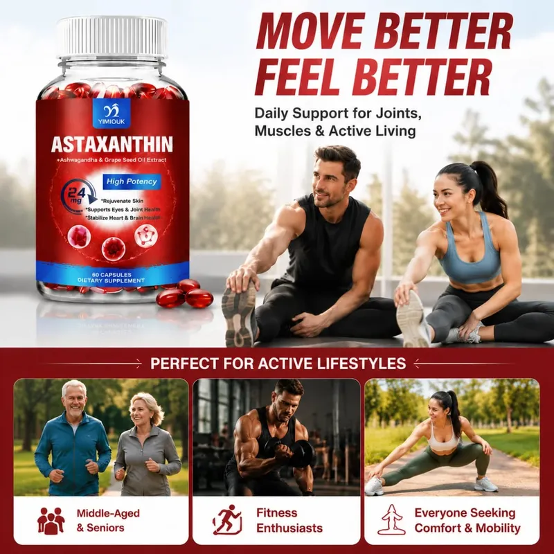 Cápsulas de astaxantina - 24mg - Poderoso suplemento antioxidante que apoia a saúde dos olhos, pele, articulações, coração, cérebro e sistema imunológico