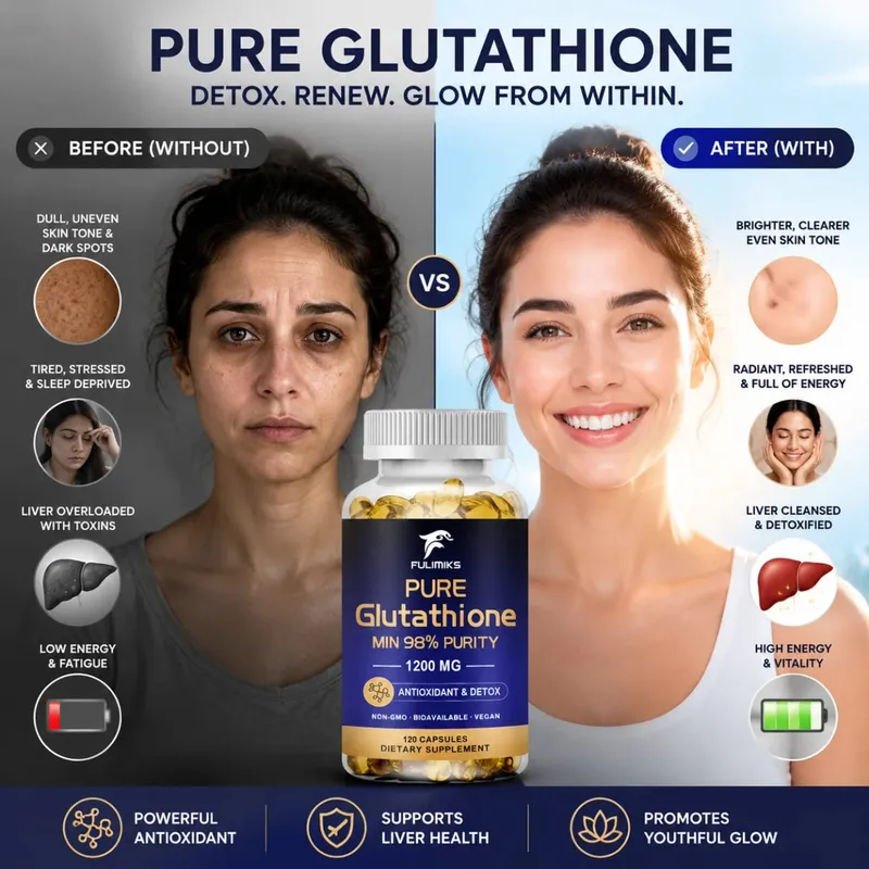 Pure Glutathion Capsules 1200 MG Max podpora vstřebávání Antioxidant pleti Anti-Aging Detoxikace Játra Čištění Imunita — image 2