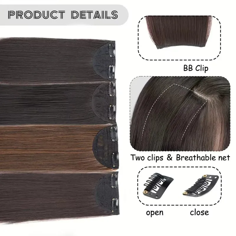 Clip sintetica senza cuciture con frangia Estensione dei capelli con clip BB sicure Fodera spessa dei capelli Copertura laterale superiore Posticci per le donne — image 3