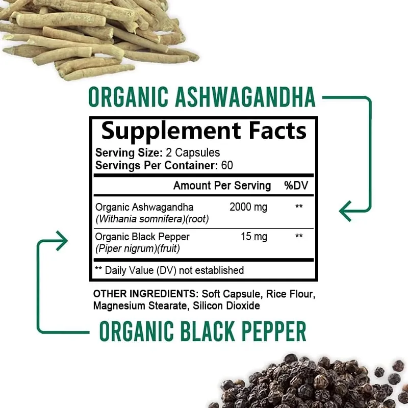 Daitea Organic Ashwagandha Extract Capsules 2000mg for Mood Sleep Energy Support - Antioxidant Supplement — image 7