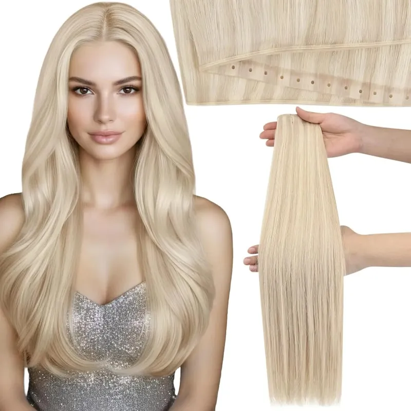 Moresoo Butterfly Weft Echthaar-Extensions, PU-Loch, gerade, Extensiones De Cabello Humano, Pu-Loch-Weft für Frauen und Party