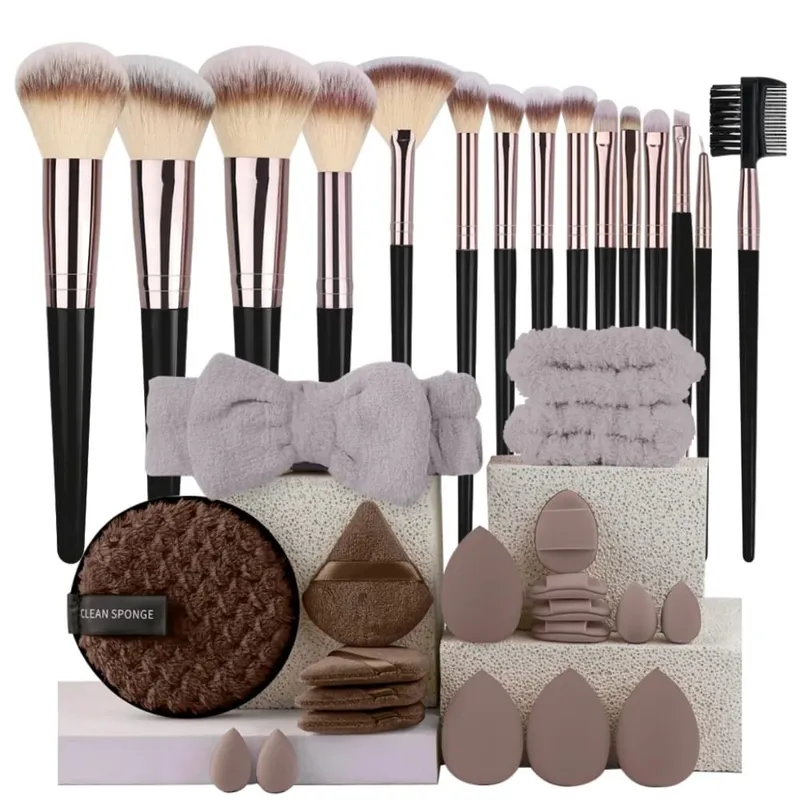 Set Berus Solekan Luxe Set Kosmetik Berbulu Lembut Serbuk Pemerah Mata Pembayang Mata Kabuki Blending Berus Mekap Alat Kecantikan — image 9