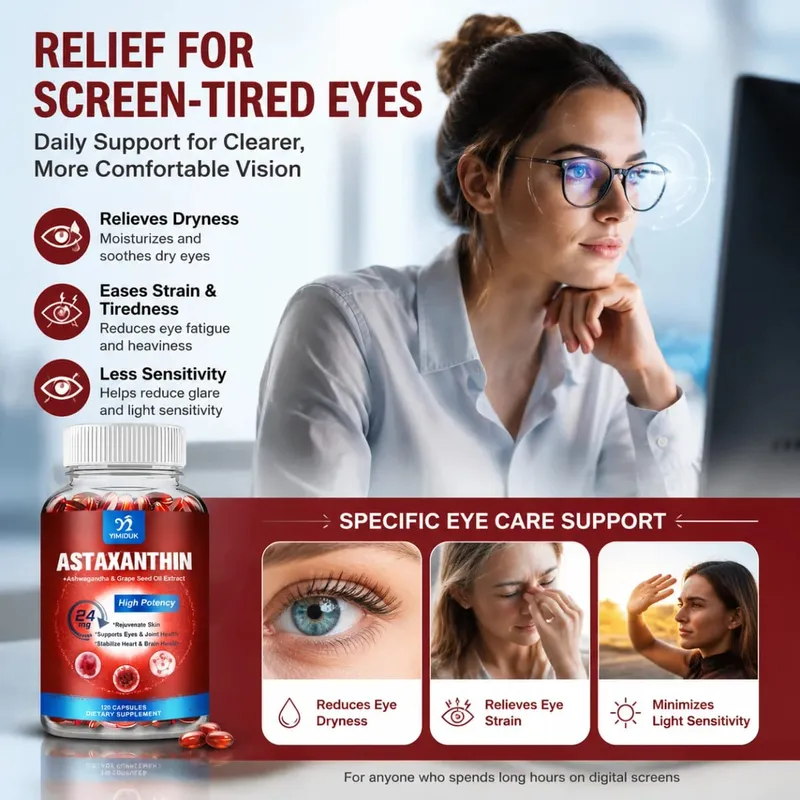 Cápsulas de astaxantina - 24mg - Poderoso suplemento antioxidante que apoia a saúde dos olhos, pele, articulações, coração, cérebro e sistema imunológico