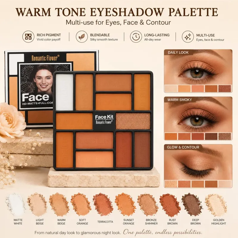 2-in-1-Foundation-Stick mit Farbanpassung, Mischpinsel und warmer Lidschattenpalette, Make-up-Set. Beauty-Set für Einsteiger — image 5