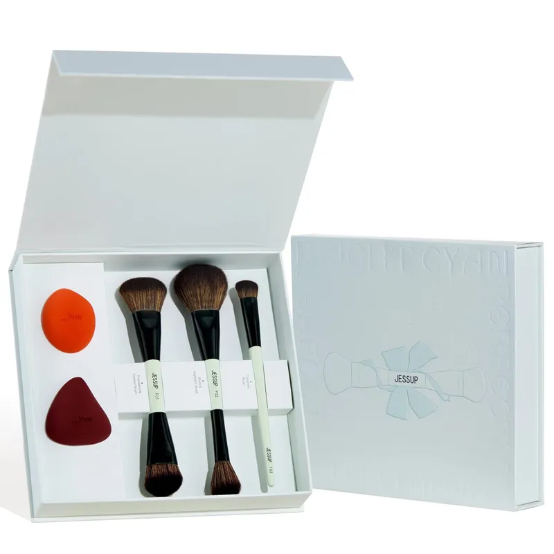 Jessup Makeup Borstar Set med Makeup Sponge 3/7st Dubbelsidig Makeup Brush Foundation Blush Ögonskugga med presentask