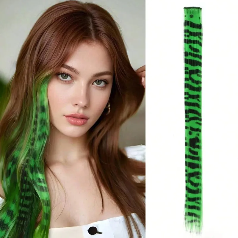 1pc/2pcs/3pcs/4pcs/6pcs/8pcs18 "lungo rettilineo stampa zebrata clip di piume sintetiche nelle estensioni dei capelli ideale Halloween Natale — image 14