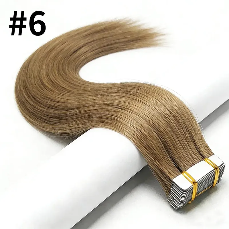 Lige tape i hårextensions Ægte menneskehår sømløs tape i menneskehår extensions 50 gram 20 stk. usynlig brun tape ins. — image 13