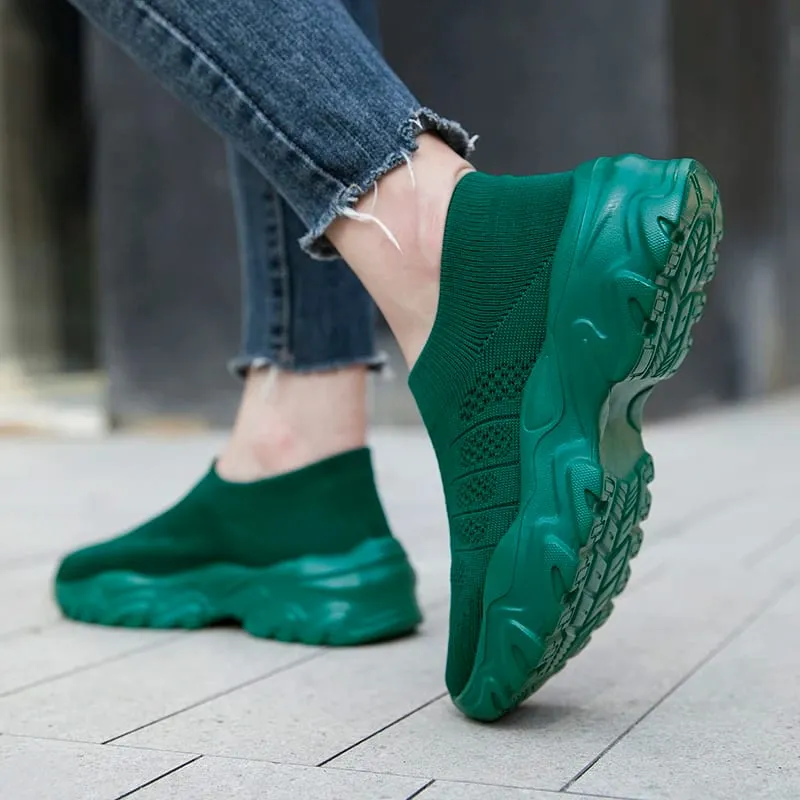 Scarpe da ginnastica da uomo con calzino in maglia traspirante, scarpe da passeggio con piattaforma leggera per passeggiate all'aperto, pendolari e abbigliamento casual