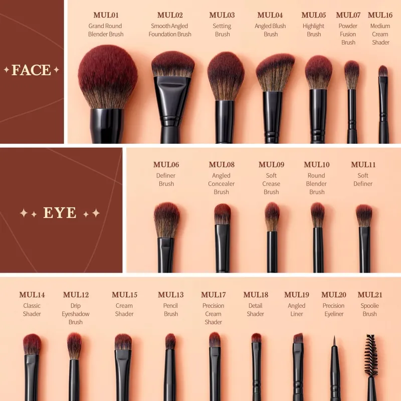 Set Berus Mekap Jessup 3-21pcs Premium Synthetic Big Powder Foundation Concealer Eyeshadow Eyeliner Spoolie Wood T271 — image 3