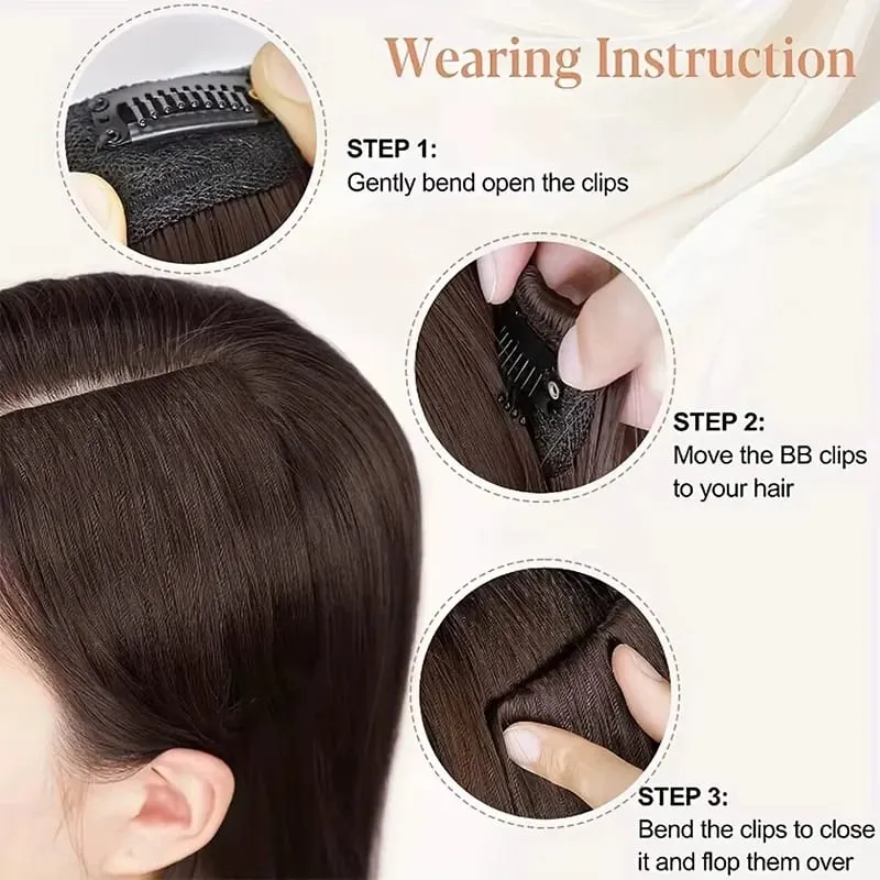 Clip sintetica senza cuciture con frangia Estensione dei capelli con clip BB sicure Fodera spessa dei capelli Copertura laterale superiore Posticci per le donne — image 4