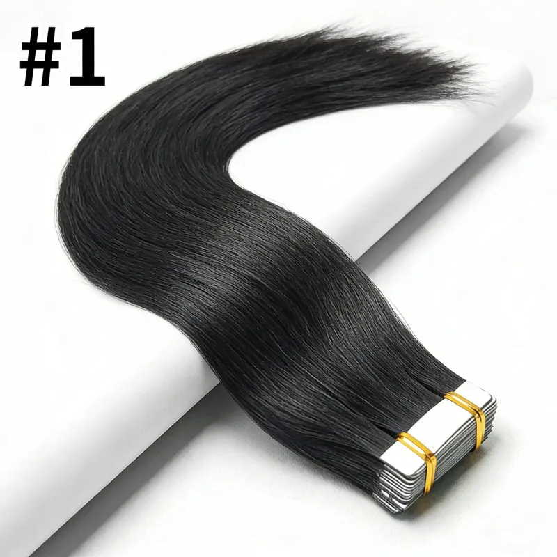 Lige tape i hårextensions Ægte menneskehår sømløs tape i menneskehår extensions 50 gram 20 stk. usynlig brun tape ins. — image 9