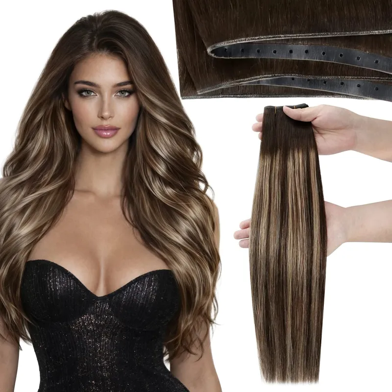 Moresoo Butterfly Weft Echthaar-Extensions, PU-Loch, gerade, Extensiones De Cabello Humano, Pu-Loch-Weft für Frauen und Party