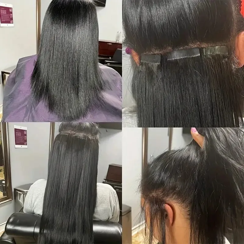 20pcs เทปต่อผมมนุษย์ตรงที่มองไม่เห็นไม่มีรอยต่อสีดำธรรมชาติ 100% บราซิลผมมนุษย์เทป Ins Hair Extensions — image 7