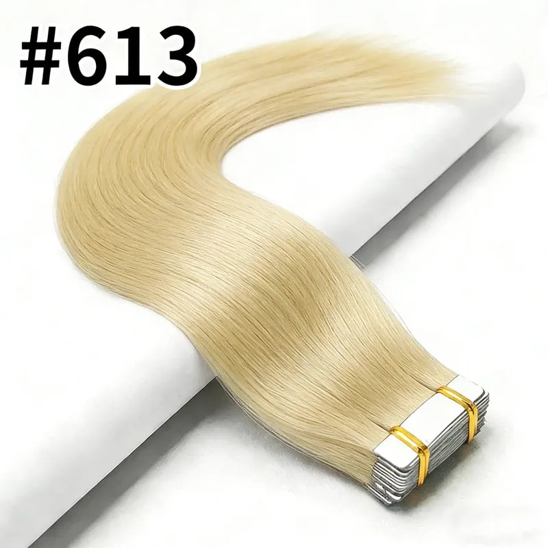Lige tape i hårextensions Ægte menneskehår sømløs tape i menneskehår extensions 50 gram 20 stk. usynlig brun tape ins. — image 15