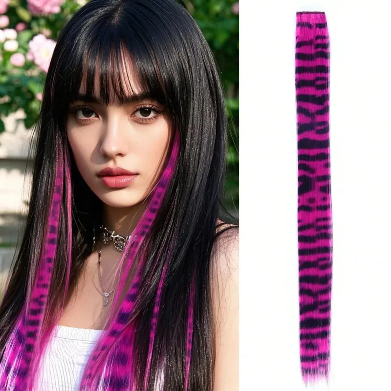 1pc/2pcs/3pcs/4pcs/6pcs/8pcs18 "lungo rettilineo stampa zebrata clip di piume sintetiche nelle estensioni dei capelli ideale Halloween Natale — image 11