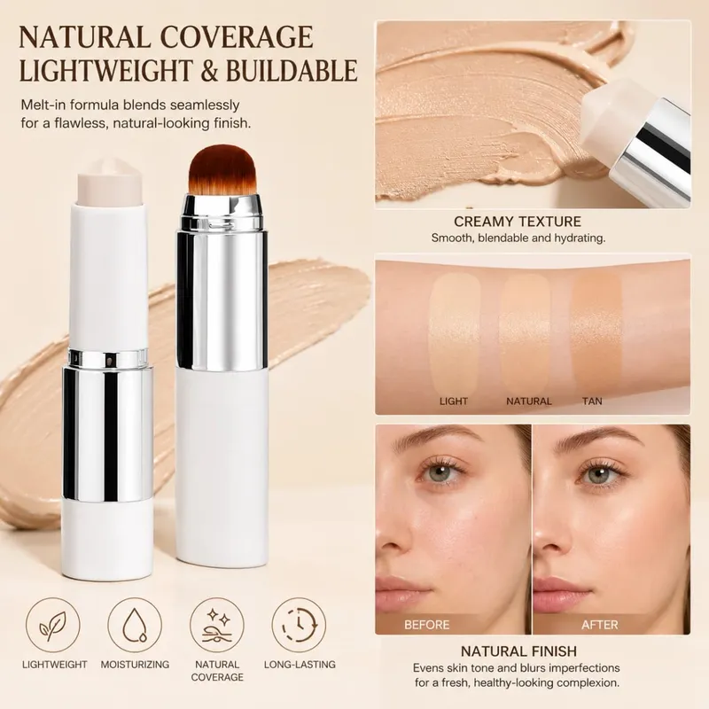 2-in-1-Foundation-Stick mit Farbanpassung, Mischpinsel und warmer Lidschattenpalette, Make-up-Set. Beauty-Set für Einsteiger — image 4