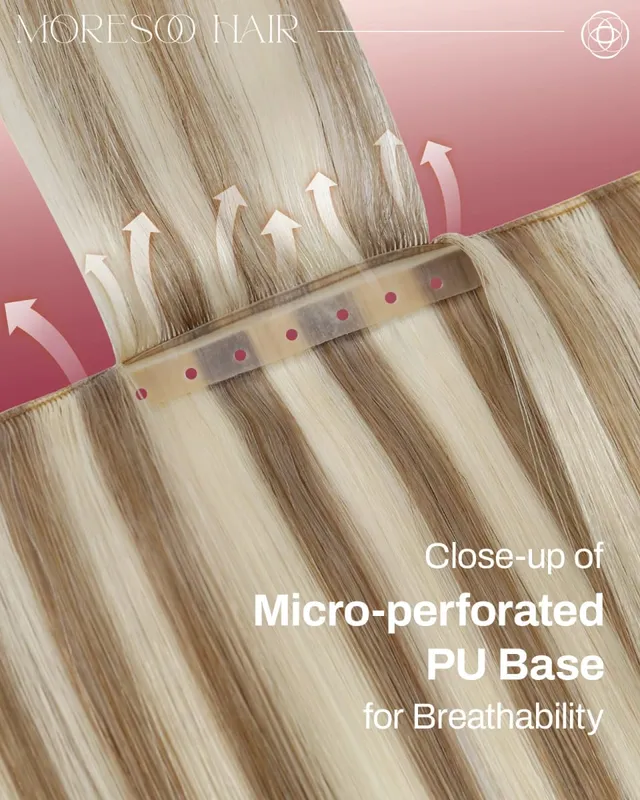 Moresoo Butterfly Weft Echthaar-Extensions, PU-Loch, gerade, Extensiones De Cabello Humano, Pu-Loch-Weft für Frauen und Party
