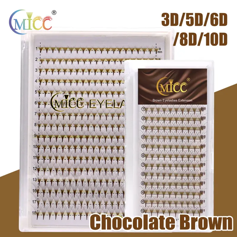 Extensões de cílios pré-fabricados, marrom escuro, volume 3d-10d, café macio, marrom, volume russo, haste afiada, base pontiaguda para cílios — image 2