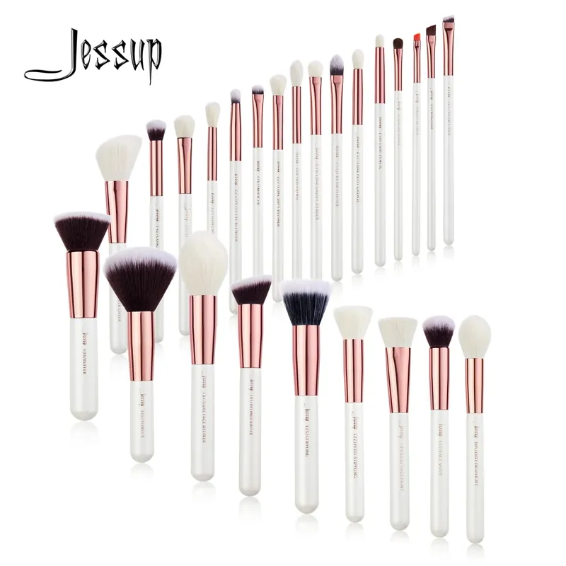 Jessup 25 uds juego de brochas de maquillaje profesional brochas de maquillaje kit de herramientas juego de base colorete en polvo belleza blanco perla T215 — image 1