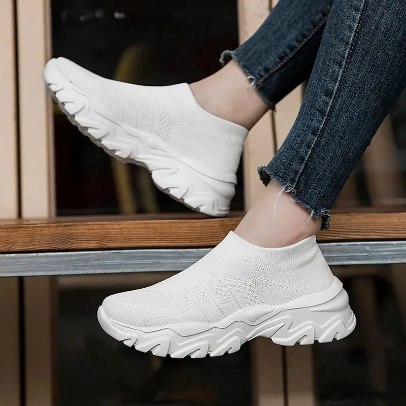 Scarpe da ginnastica da uomo con calzino in maglia traspirante, scarpe da passeggio con piattaforma leggera per passeggiate all'aperto, pendolari e abbigliamento casual