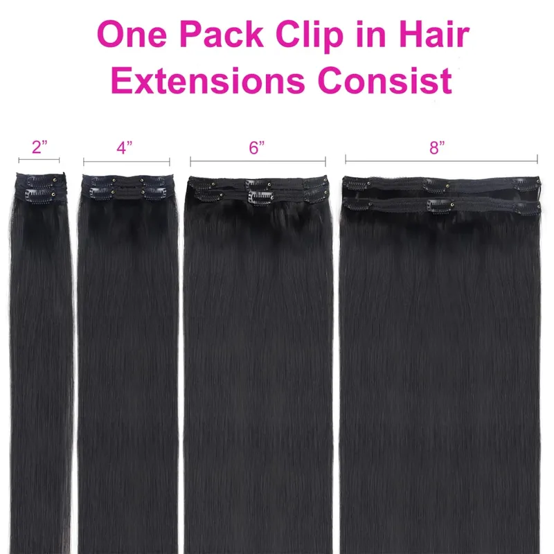 Gerade Clip-in-Echthaarverlängerungen, braune, unverarbeitete Haarverlängerungen, voller Kopf, brasilianisches Haar, nahtlose Clip-Ins-Verlängerung — image 3
