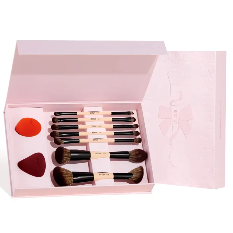 Jessup Makeup Borstar Set med Makeup Sponge 3/7st Dubbelsidig Makeup Brush Foundation Blush Ögonskugga med presentask — image 8