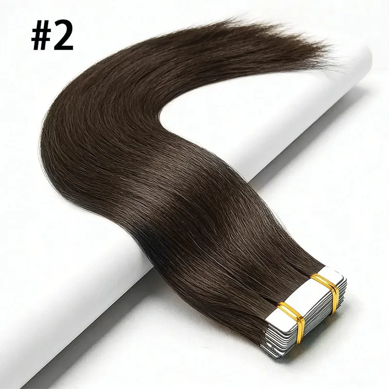 Lige tape i hårextensions Ægte menneskehår sømløs tape i menneskehår extensions 50 gram 20 stk. usynlig brun tape ins. — image 11