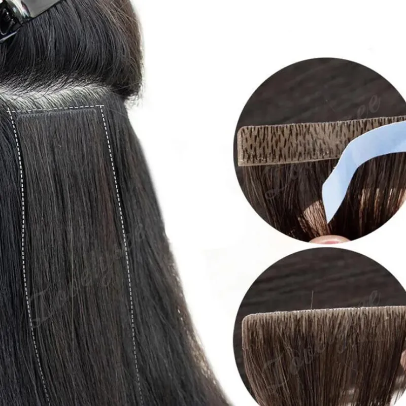 Luxurious Highlight Invisible Tape In Hair Extensions Human Hair Injection Pu Tape In Straight Hair Extensions Thick Ends — image 5