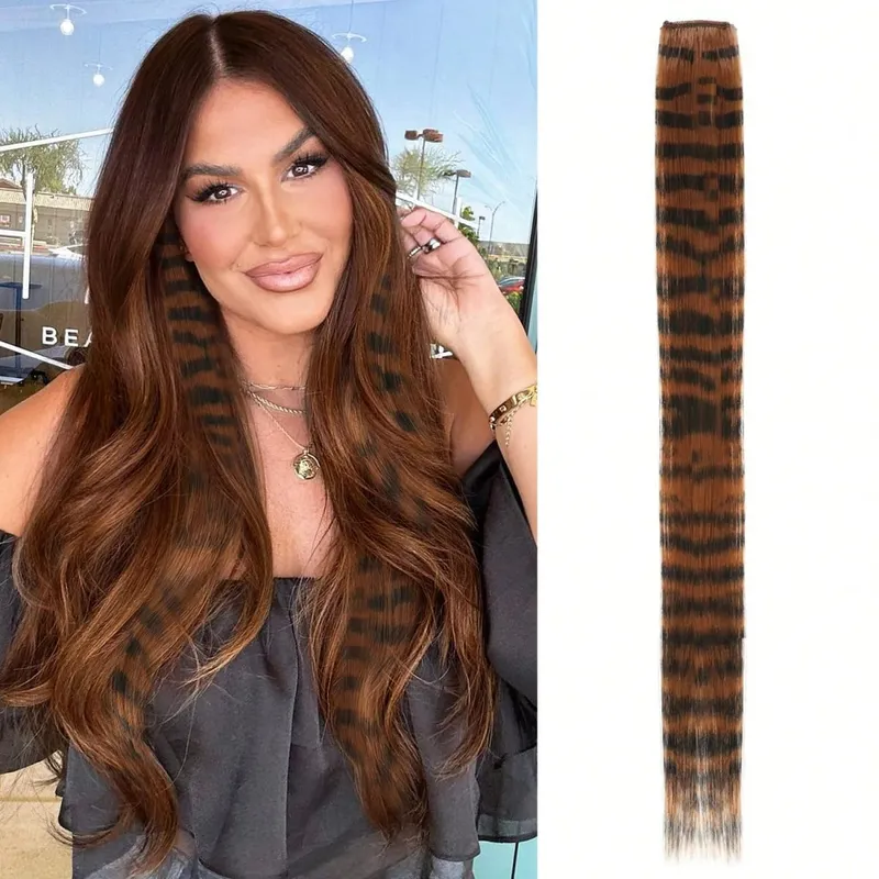 1pc/2pcs/3pcs/4pcs/6pcs/8pcs18 "lungo rettilineo stampa zebrata clip di piume sintetiche nelle estensioni dei capelli ideale Halloween Natale — image 8